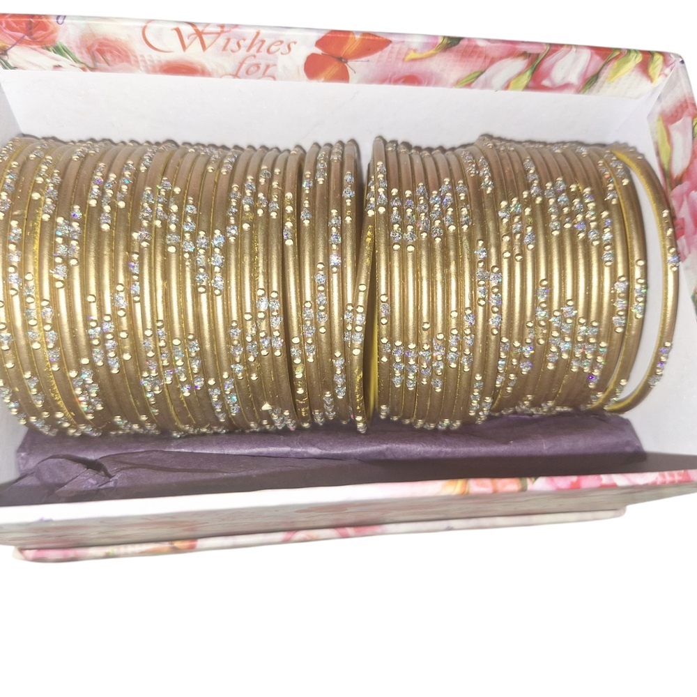 Elegant Gold Bangle Set with Crystal Accents 48 Pieces